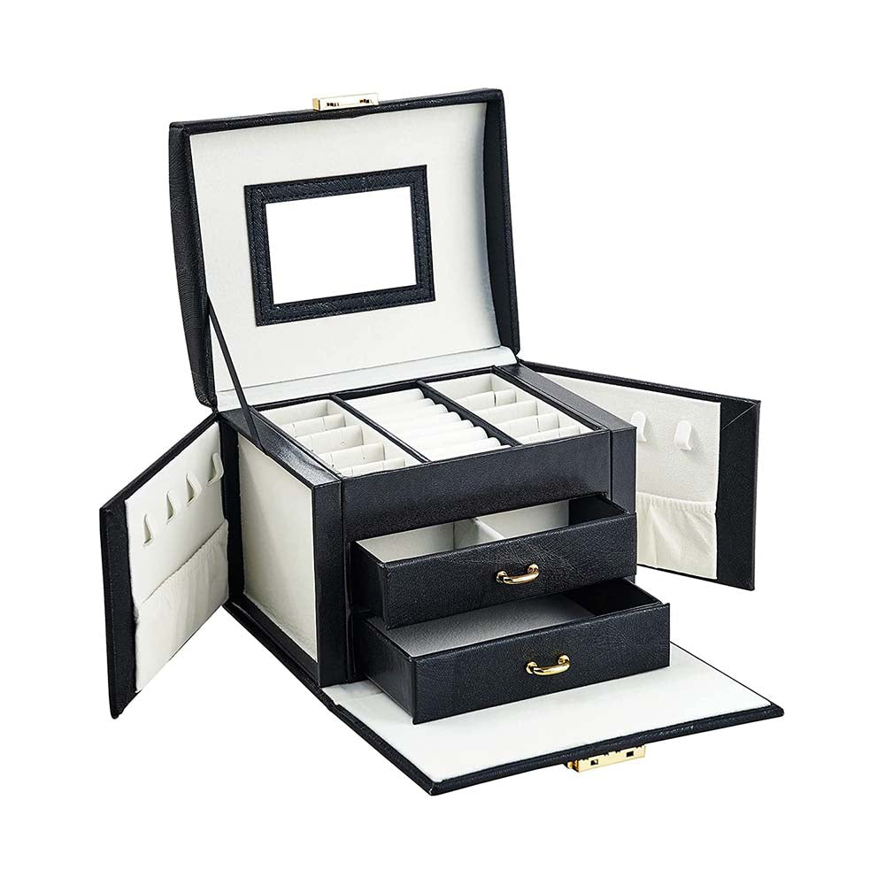 Portable Jewelry Bag with Mirror & Pull-Out Drawers