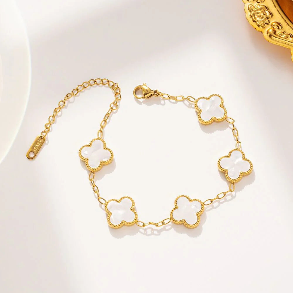 White Four Leaf Clover Bracelet - Lucky Charm Jewelry