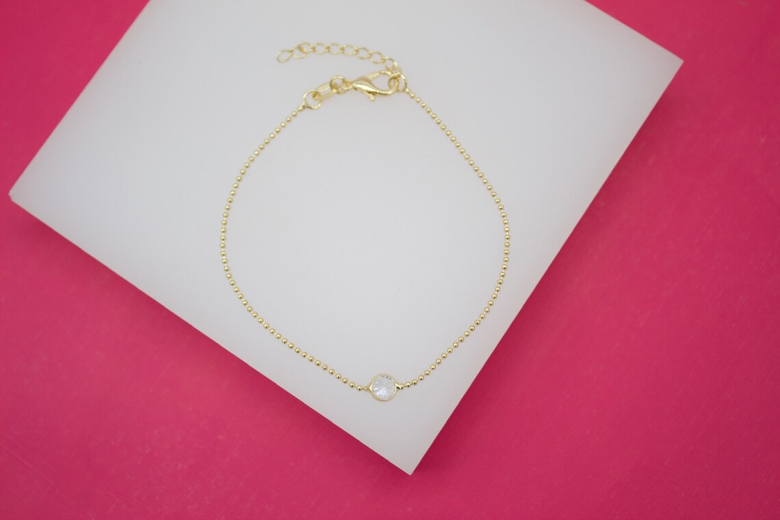18K Gold Filled Dainty Ball Bracelet With Round