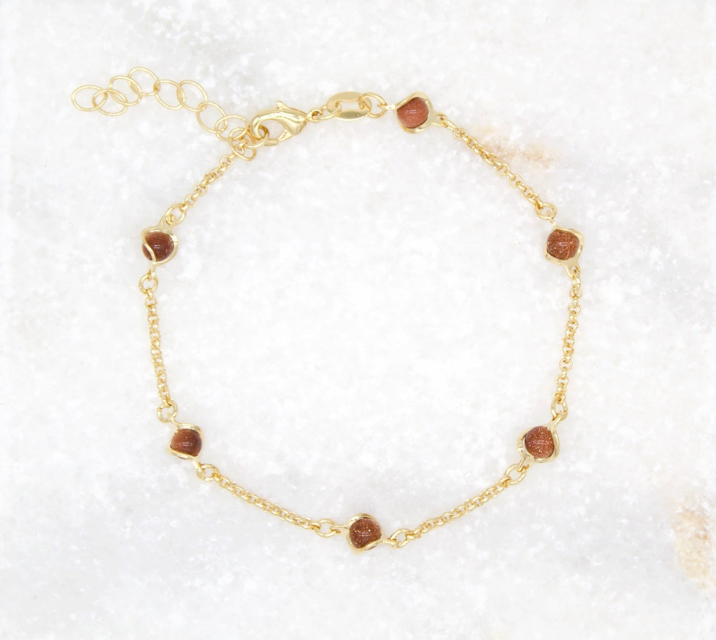 18K Gold Filled 5mm Designed Brown aventurine Bead Bracelet
