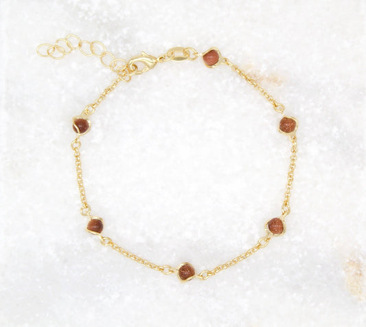 18K Gold Filled 5mm Designed Brown aventurine Bead Bracelet