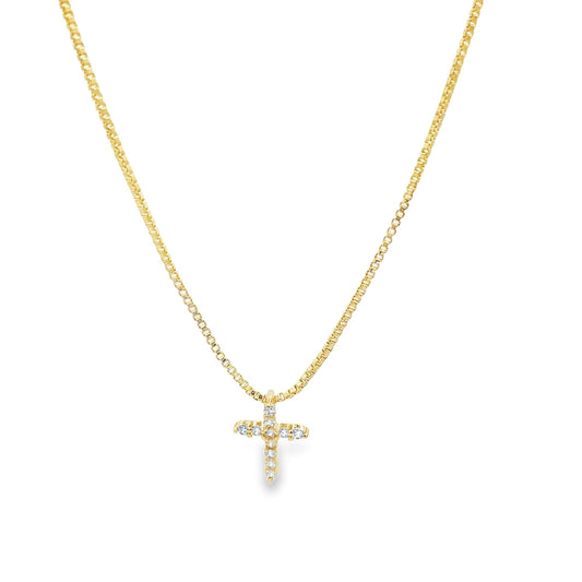 Dainty CZ Pave Cross Pendant Box Chain Necklace