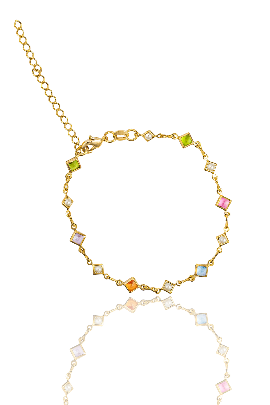 Diamond Frame Pearl and Enamel Stone Infinity Link Bracelet