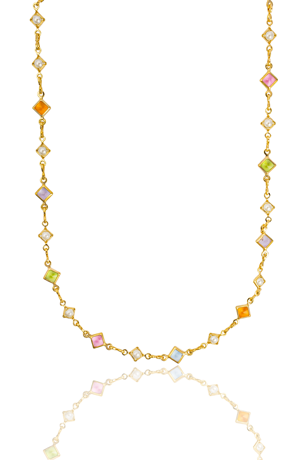 Diamond Frame Pearl and Enamel Stone Infinity Link Bracelet