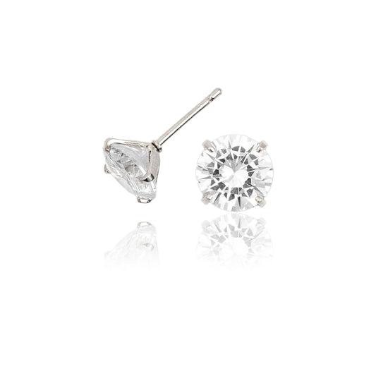 8mm Clear Round CZ Cubic Zirconia Stone Stud Earrings