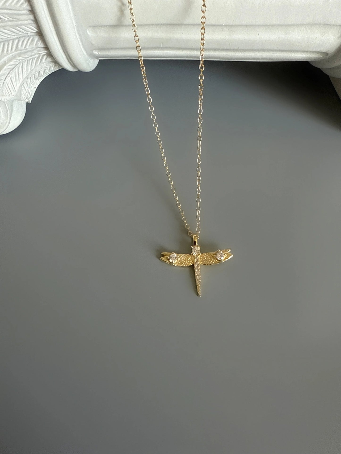 18K Gold Plated 925 Sterling Silver Elegant Dragonfly Necklace