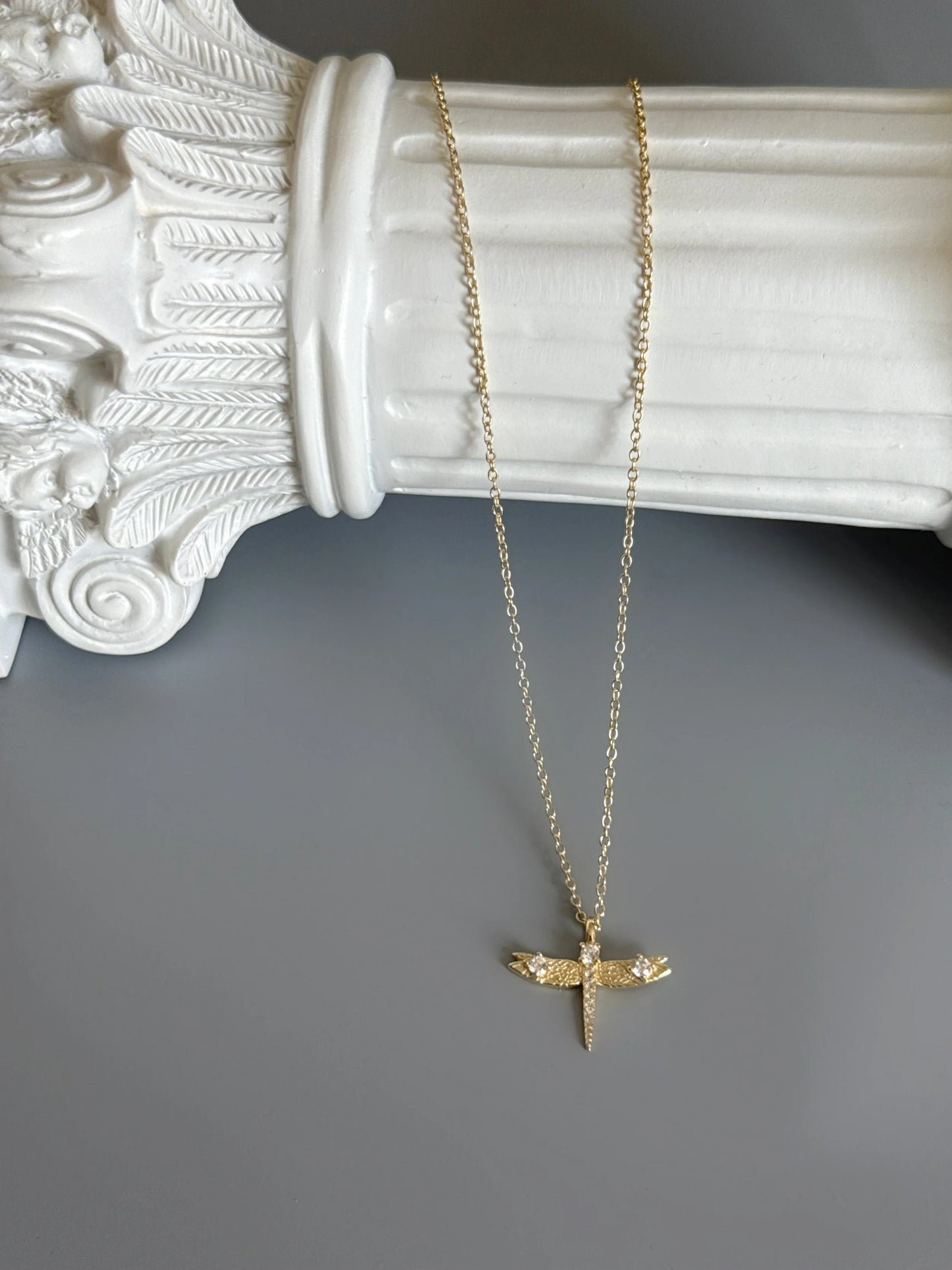 18K Gold Plated 925 Sterling Silver Elegant Dragonfly Necklace
