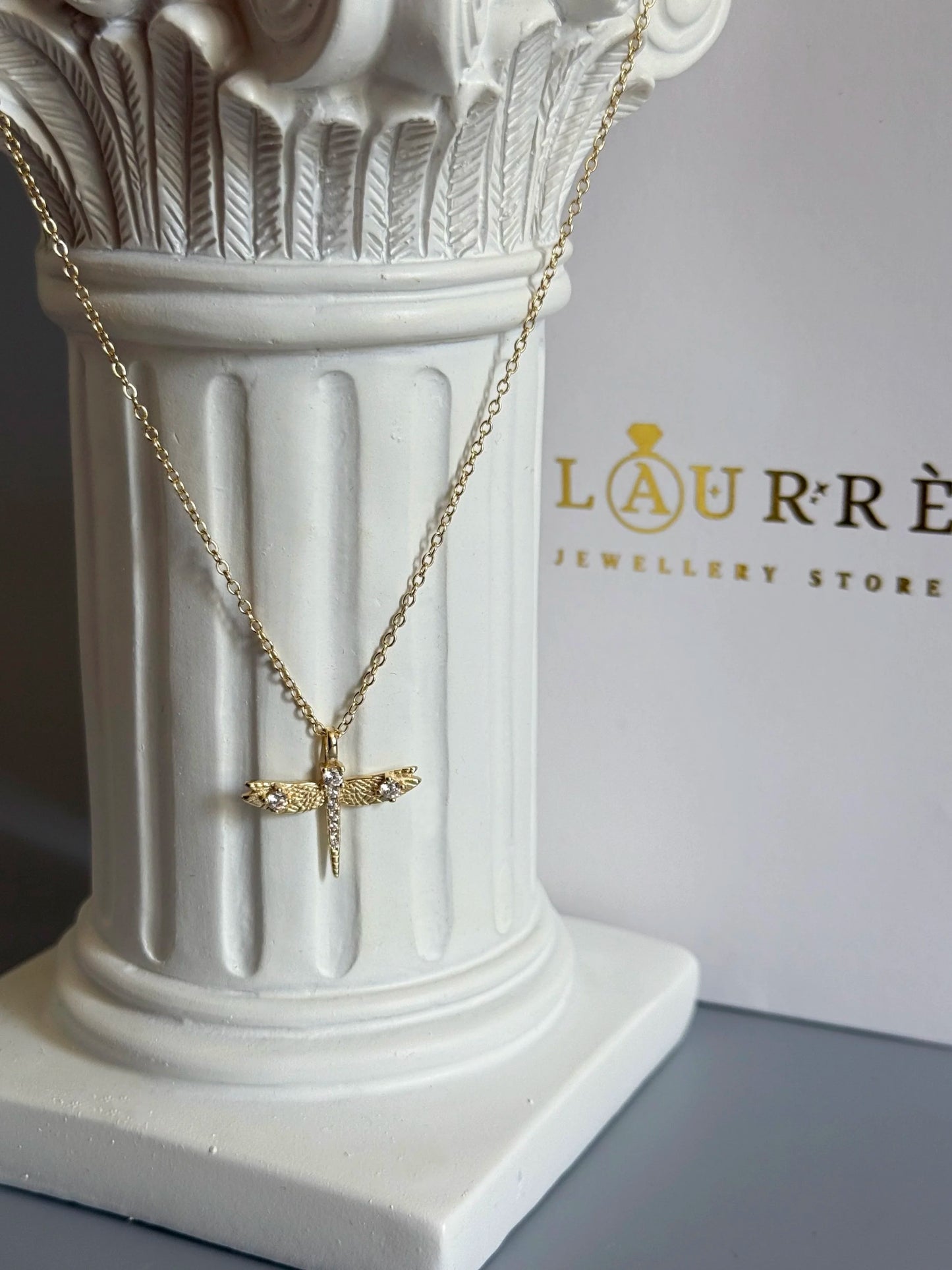 18K Gold Plated 925 Sterling Silver Elegant Dragonfly Necklace