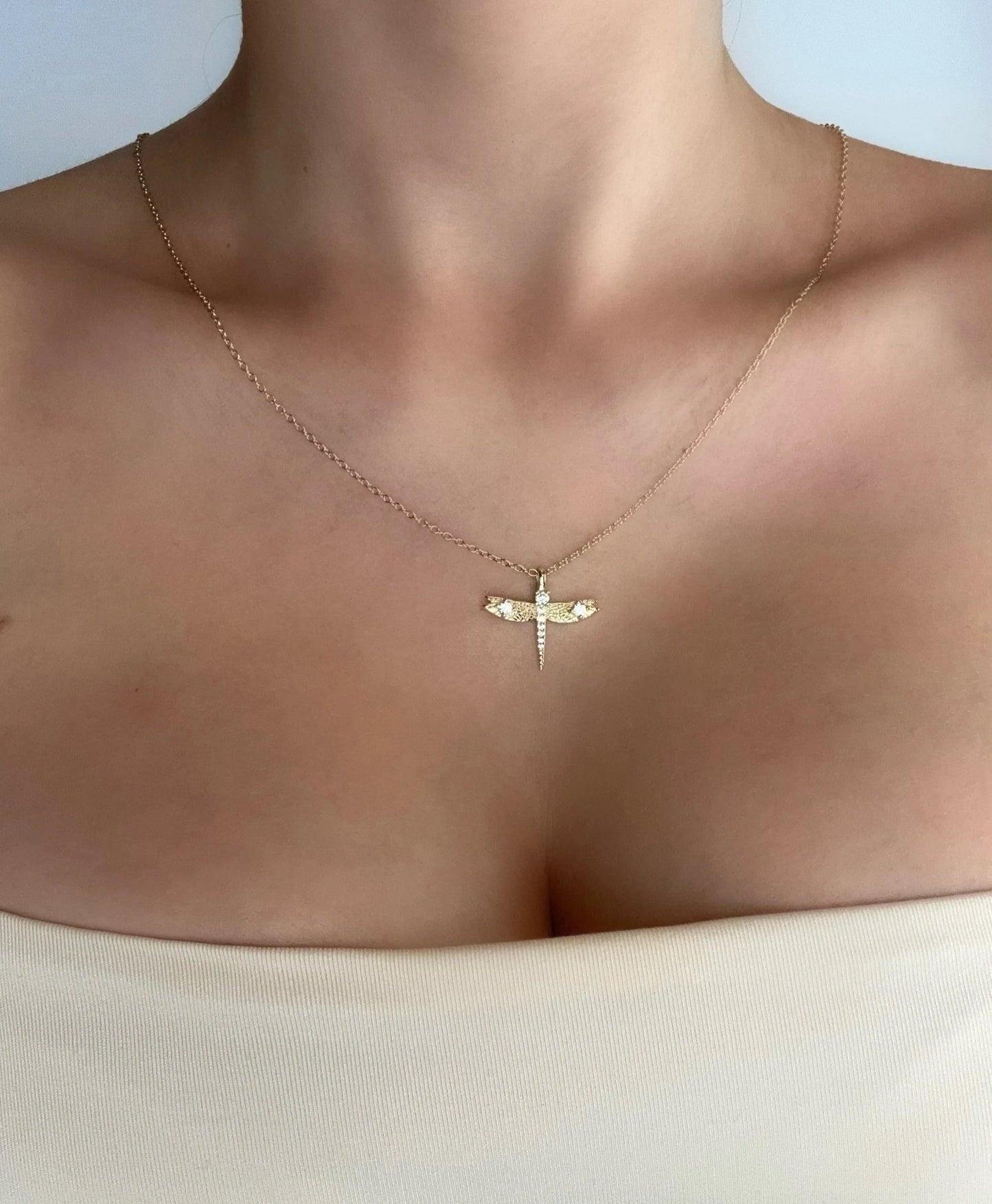 18K Gold Plated 925 Sterling Silver Elegant Dragonfly Necklace