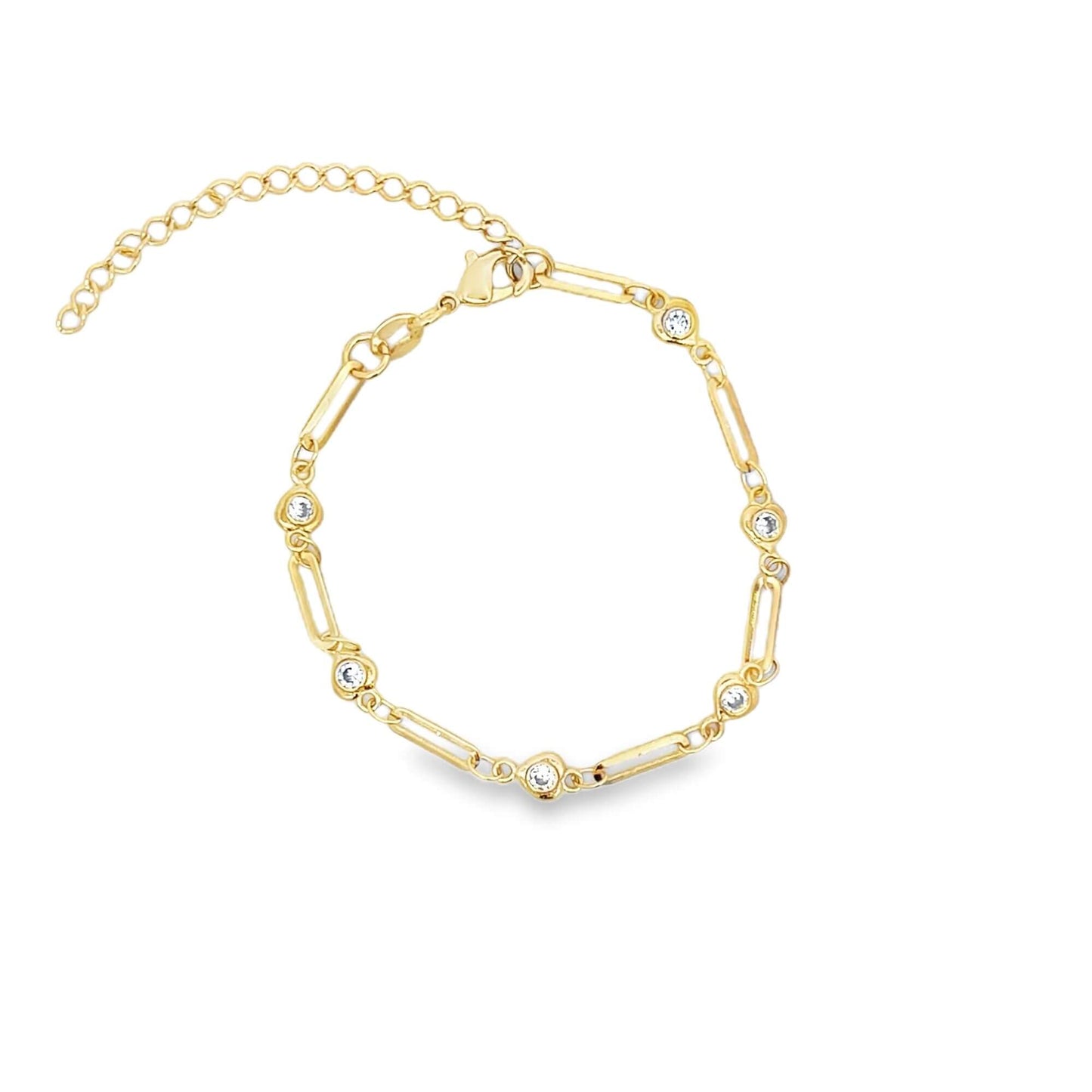 Clear CZ Heart Charm Clip Link Bracelet