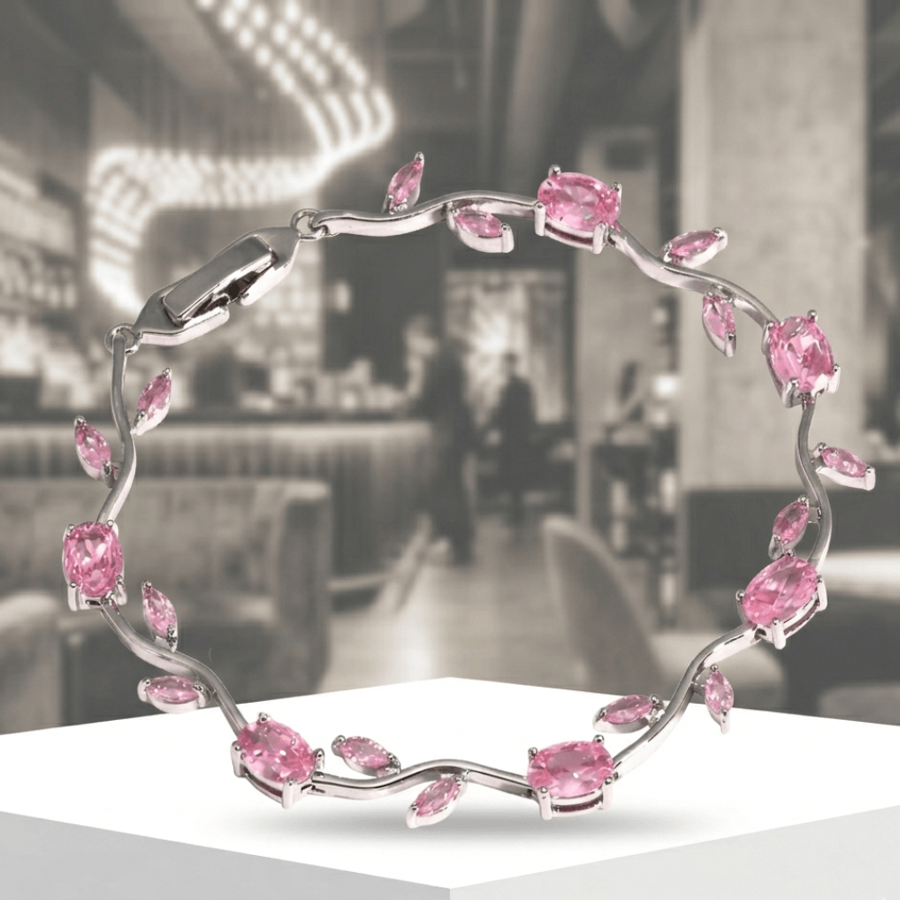 Armband aus rosa Zirkon und Kupfer – Elegantes Damenschmuckgeschenk mit Platin-Finish