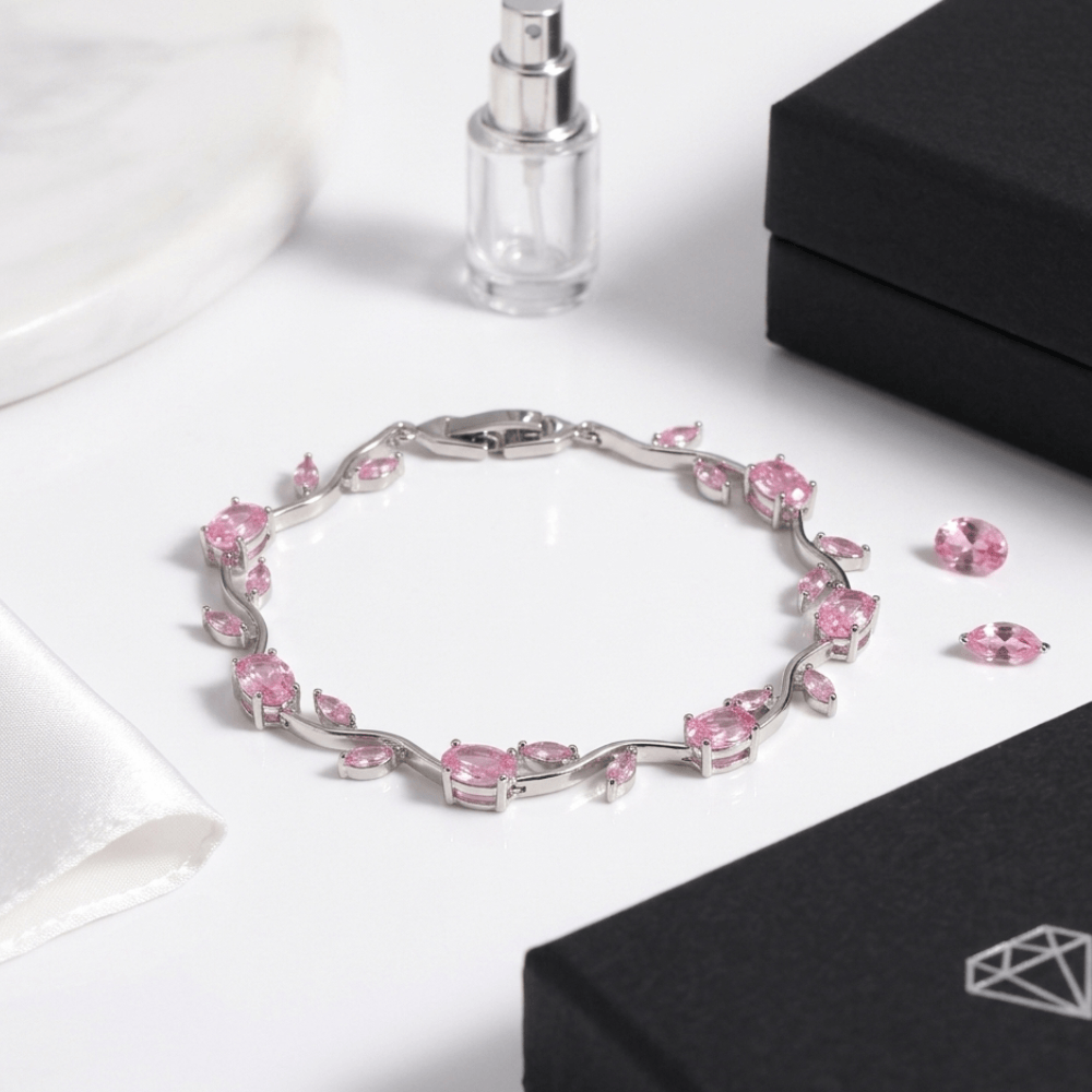 Armband aus rosa Zirkon und Kupfer – Elegantes Damenschmuckgeschenk mit Platin-Finish