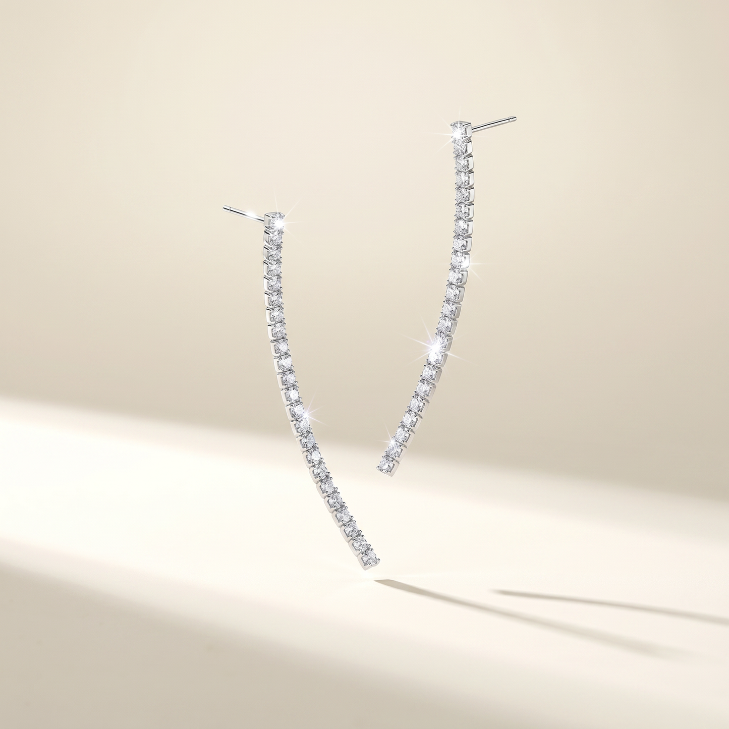 Luxury Tennis Drop Earrings in 925 Sterling Silver with AAAA Zirconia Stones, Minimalist Women's Jewellery