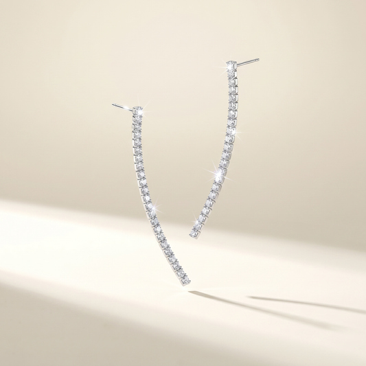 Luxury Tennis Drop Earrings in 925 Sterling Silver with AAAA Zirconia Stones, Minimalist Women's Jewellery