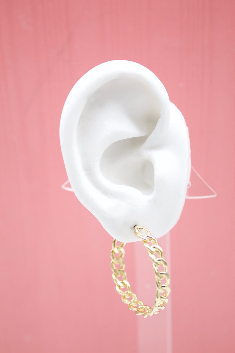 18K Gold Filled Cuban Link Chain Hoops Stud Earrings