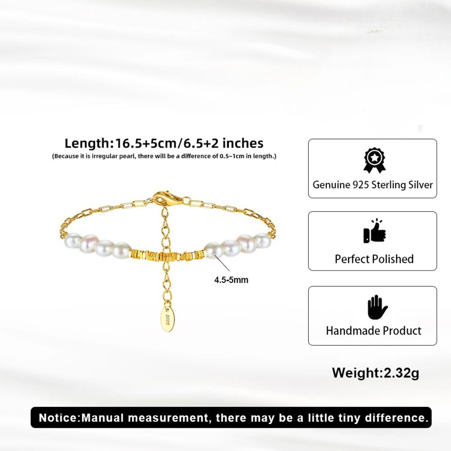 Minimalistisches barockes Süßwasserperlenarmband – 14K vergoldetes 925er Silber