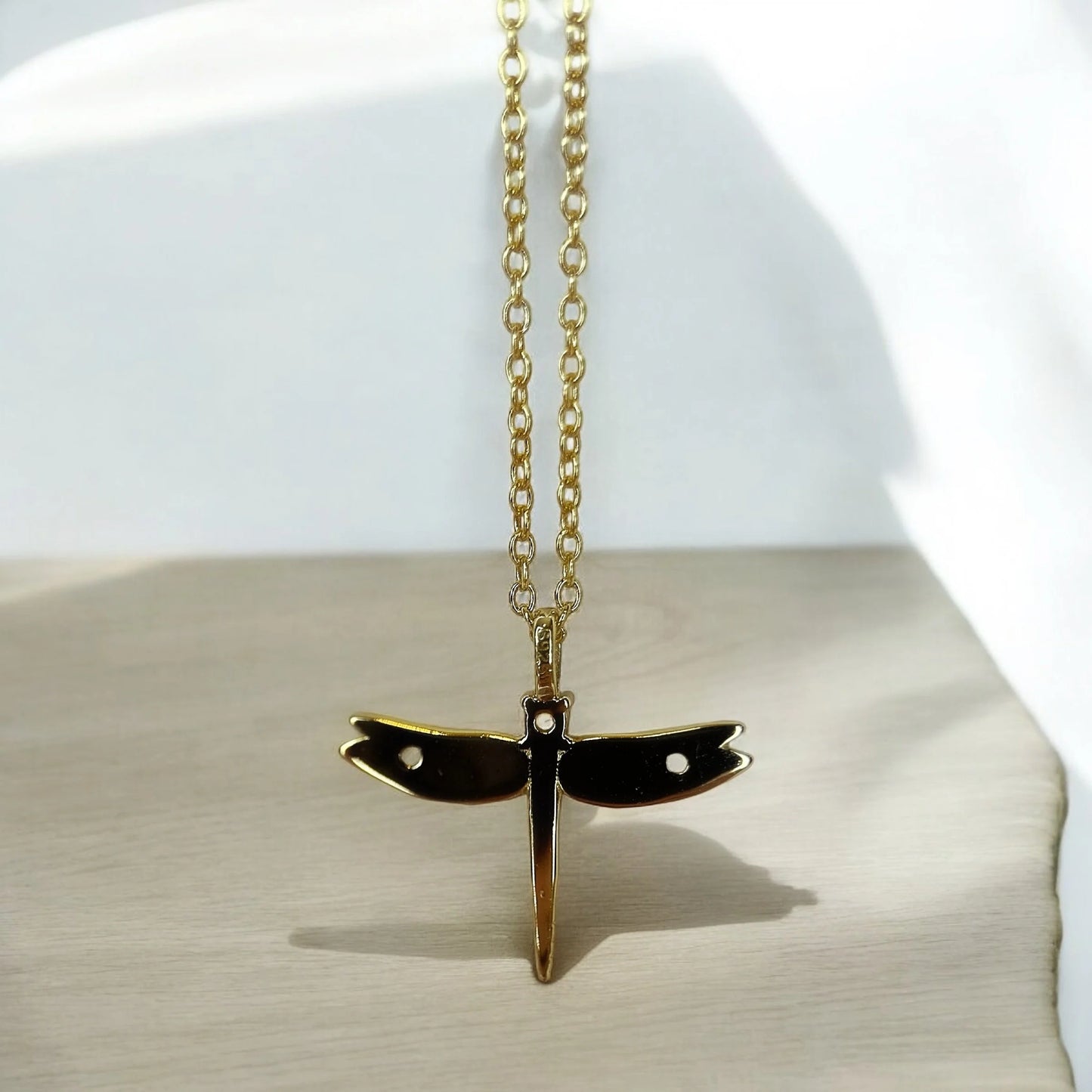 18K Gold Plated 925 Sterling Silver Elegant Dragonfly Necklace