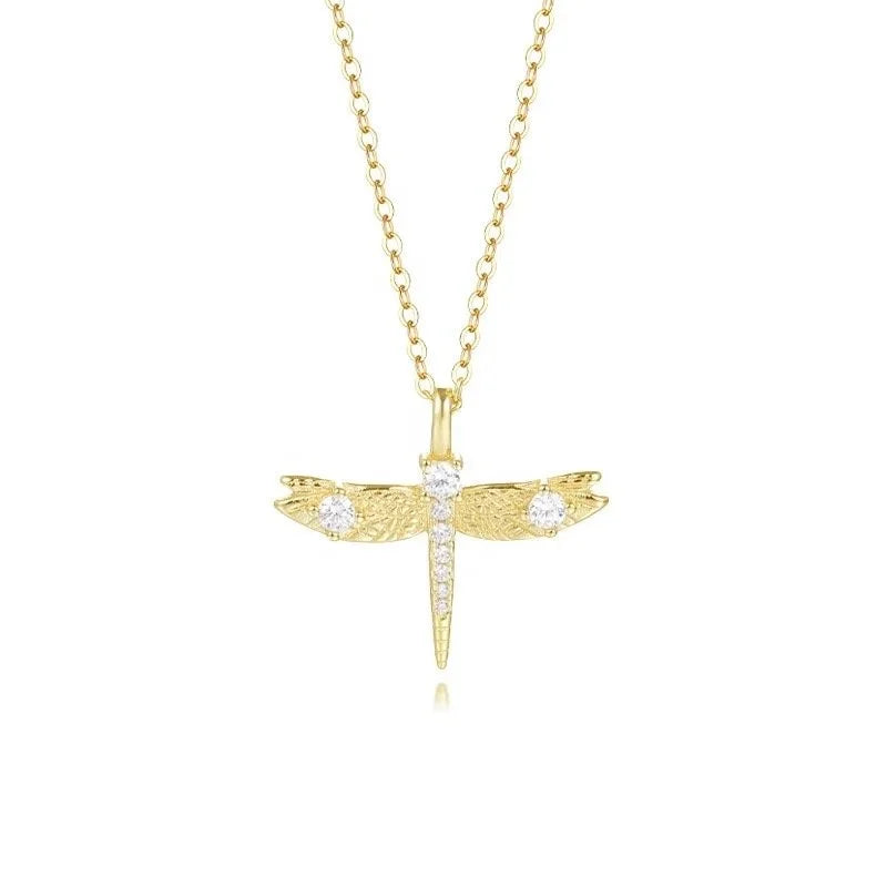 18K Gold Plated 925 Sterling Silver Elegant Dragonfly Necklace