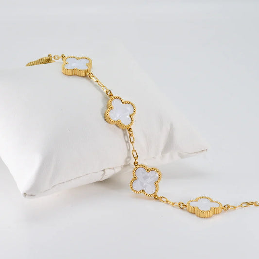 White Four Leaf Clover Bracelet - Lucky Charm Jewelry
